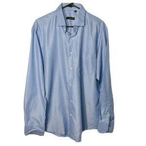Mens Button Down Dress Shirt Infinity Size XL Blue with White Pinstripes u